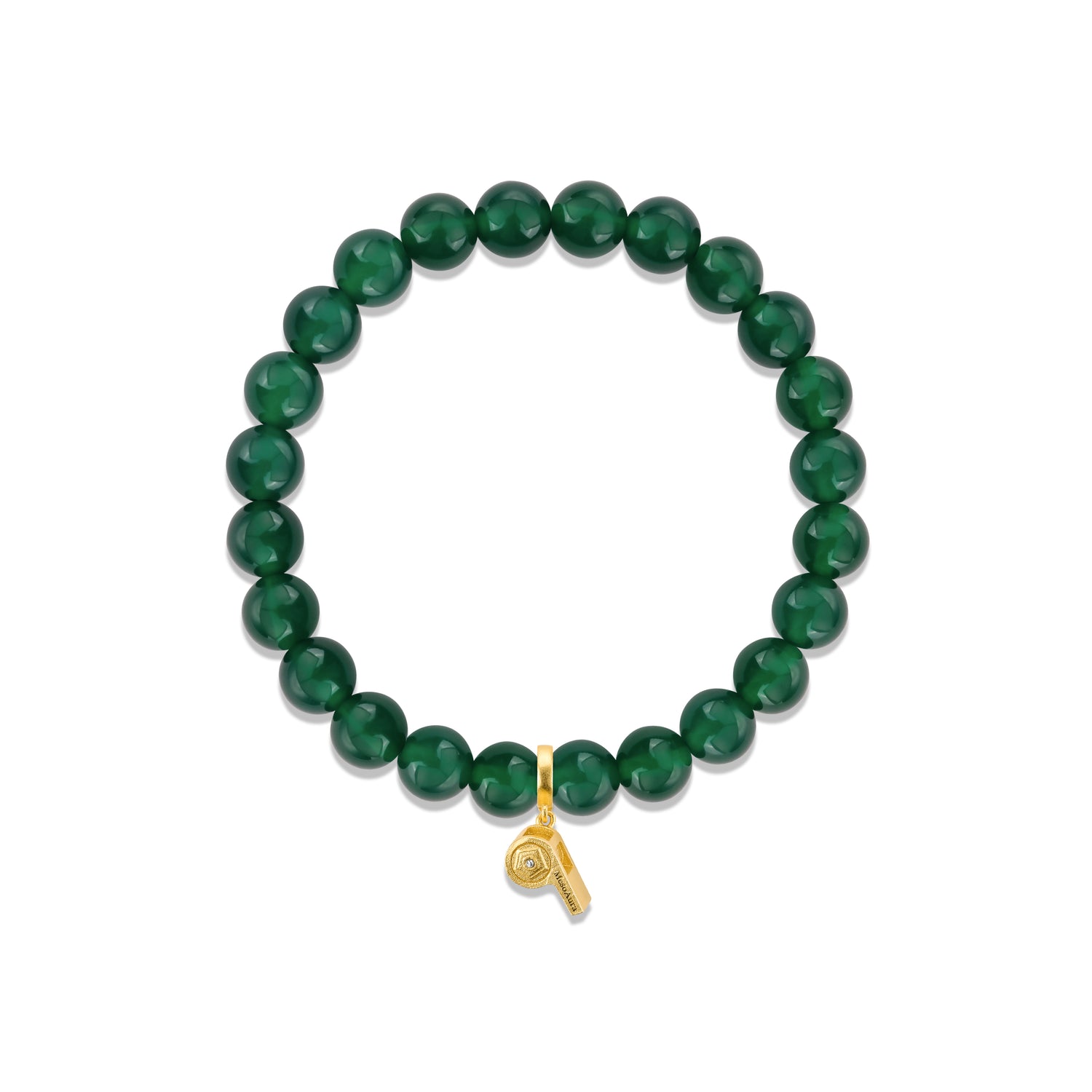 Football Series Green Agate Bracelet With Whistle Charm
